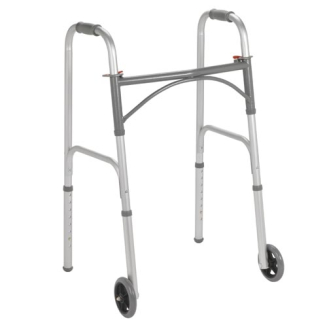 Drive Folding Steel Walker, Two Button with 5" Wheels (case of 4)